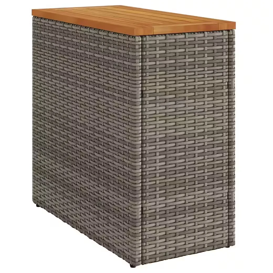 vidaXL Garten Beistelltisch Rattan grau mit Holzplatte 58x27,5x55 cm