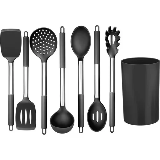 LUXUSKOLLEKTION Kochbesteck 8-teilig Silikon antihaft Edelstahlgriff