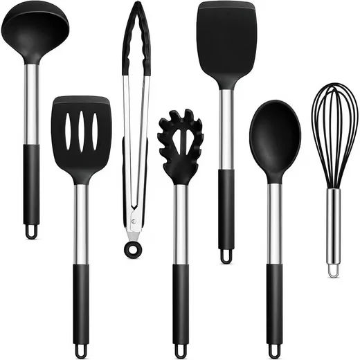 LUXUSKOLLEKTION Kochutensilien 7-tlg Silikon schwarz antihaft