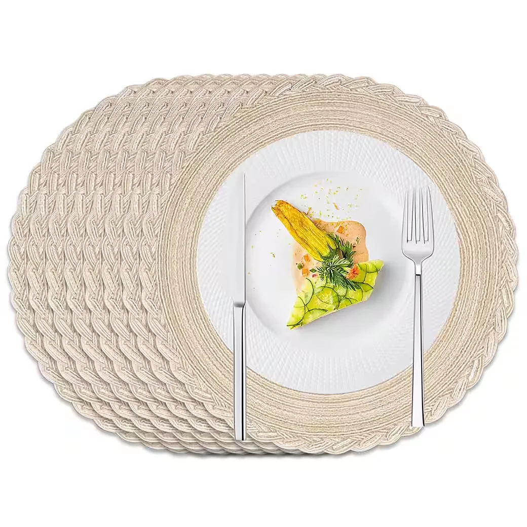 TUWENA Platzset 6er Set Boho rund geflochten abwaschbar 38 cm