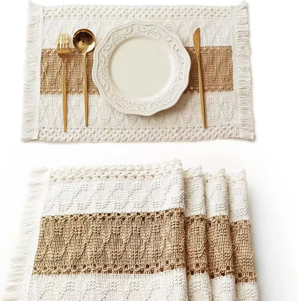 FOUORTUNATE-BEE Tischsets 4er Set 30x50 cm Boho Makramee Landhausstil