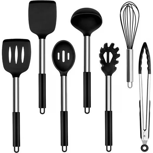 LUXUSKOLLEKTION Kochbesteck Set Silikon 7-tlg. schwarz Edelstahlgriff