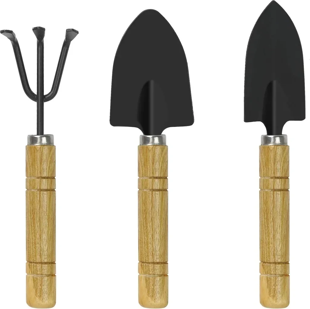 Zimtky Mini Gartenwerkzeug Set 3 teilig Bonsai Holzgriff Topfpflanzen