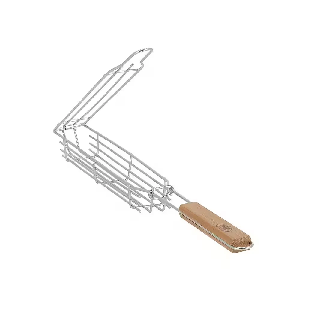 DEGAWO Gemüsehalter Edelstahl mit Holzgriff für Feuerschale und Grill